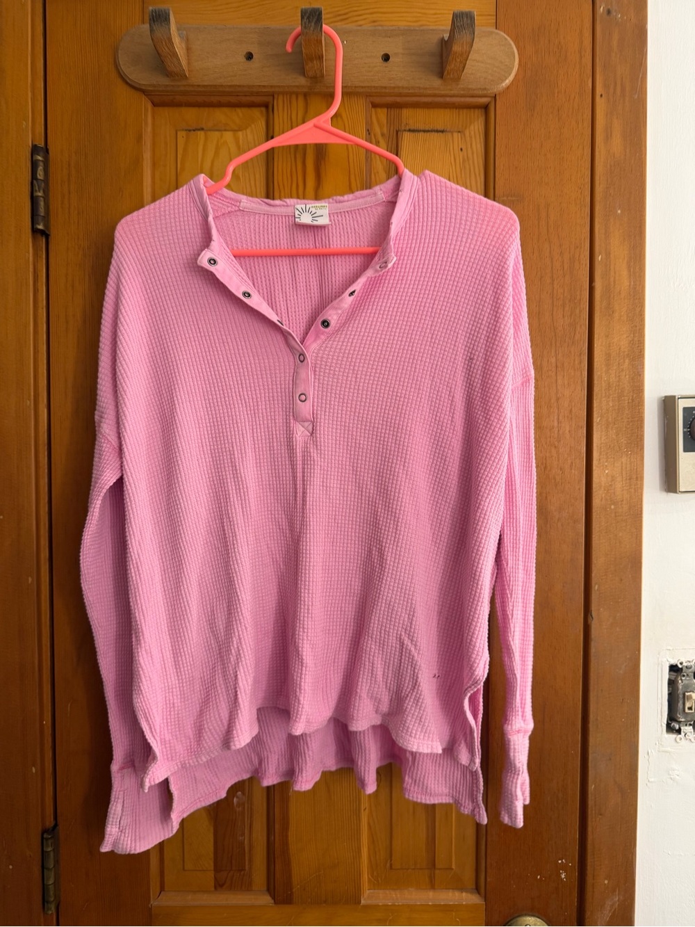 aerie Pink Waffle Henley Long-Sleeve Top